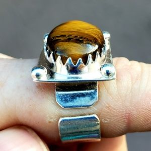 New Unique Tiger Eye 925 Silver Open Cuff Ring.